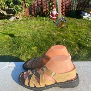 Josef Seibel Beige and Brown Strappy Ankle Strap Sandals Size 37/6.5US